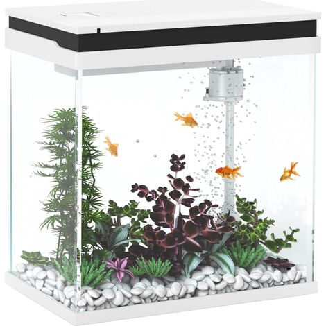 Petit aquarium complet 14L aquarium en verre avec système de filtration éclairage LED pompe à eau 30 x 20 x 33 cm blanc