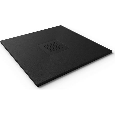 Mineralguss-Duschwanne extra flach SLATE Schieferoptik Schwarz 70x80 cm Auslaufschutz in Farbe