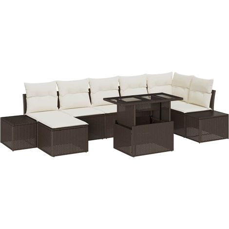Garden Sofa Set with Storage 8 pcs Brown Poly rattan vidaXL