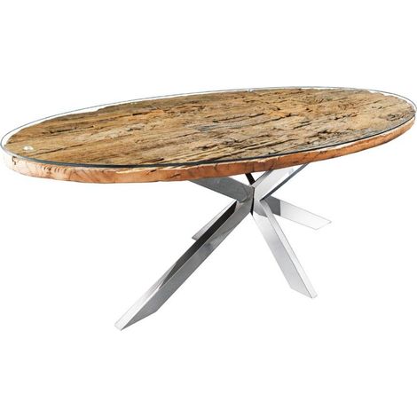 RAFTA 220 cm – Tablero de teca maciza, vidrio templado y estructura de acero cromado (1/5)