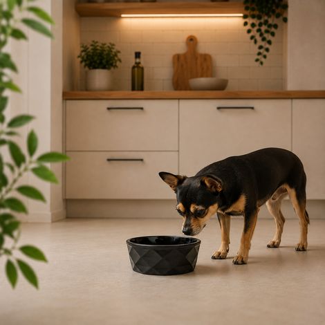belviona Futternapf für Hunde, Keramiknapf mit rutschfestem Silikonboden, für Nassfutter, Trockenfutter & Wasser, 350 ml, schwarz matt (1/4)