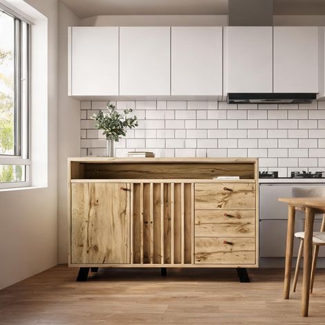 Meuble TV en bois foncé avec rangement et lamelles 120 x 40 x 85 (1/5)