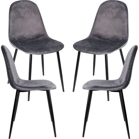 Packs Sillas Comedor - Pack 4 Sillas Teok Black Terciopelo - Gris oscuro (1/5)