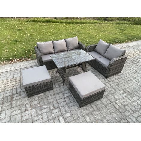Fimous Hoher Rücken Polyrattan Sofa Set Gartenmöbel Esstisch Set Love Sofa 3-Sitzer Sofa 2 hohen Hockern (1/5)