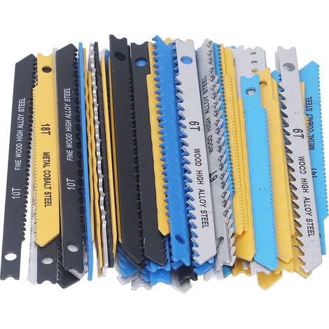 Packung mit 70 Stichsägeblättern (6, 8, 10, 14, 18, 24, 32 Zähne pro Zoll), Kohlenstoffstahl, U-Schaft, für Holz, Kunststoff und Metall (1/5)