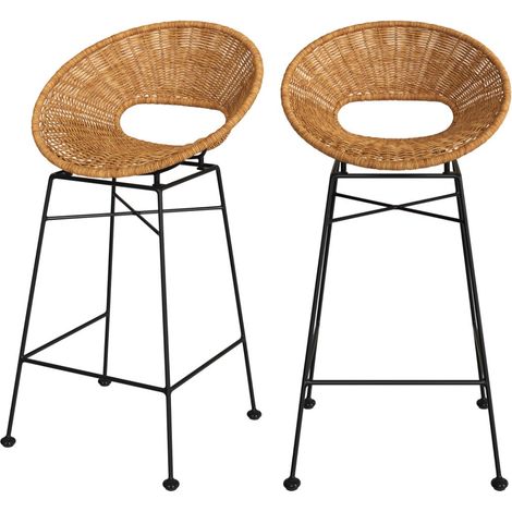 Set de 2 sillas para isla de cocina en resina trenzada natural 65 cm - Rava