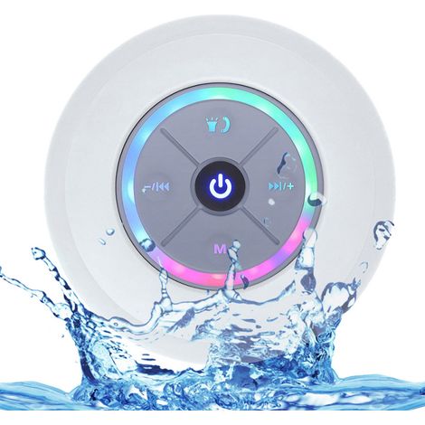 Mini altavoz Bluetooth para ducha, resistente al agua IPX4, luz LED, radio FM, sonido estéreo, micrófono, ventosa, tarjeta TF (negro)