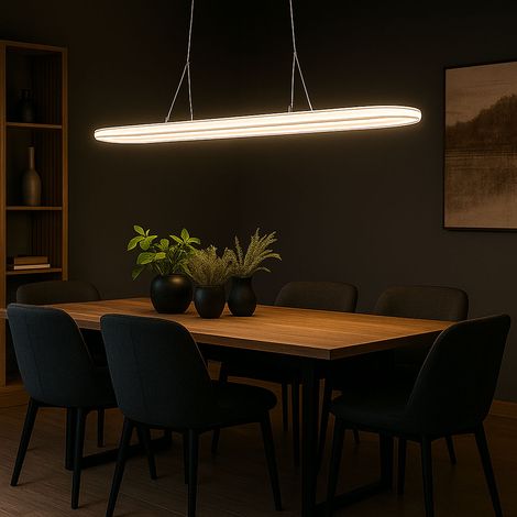 Hängelampe Pendelleuchte Esstischleuchte LED Wohnzimmerlampe Deckenleuchte chrom, Metall Acryl, 1x LED 18W 1260lm warmweiß, HxBxT 120x80x15 cm