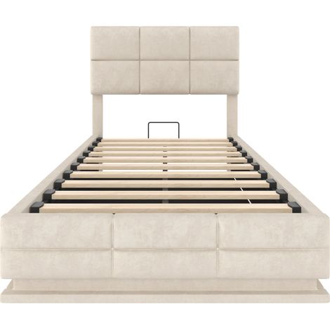 Cama canapé 90x200 cm de terciopelo beige con LED, USB Tipo-C y cabecero ajustable (1/5)