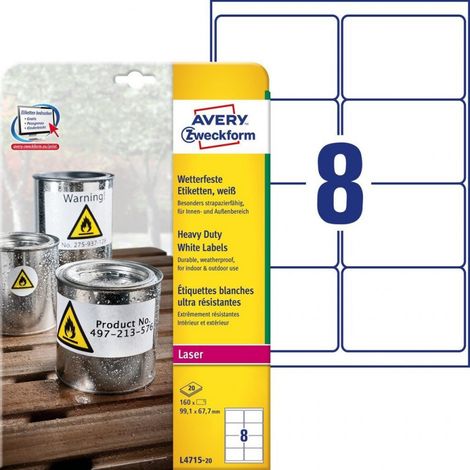 AVERY ZWECKFORM Folienetikett Avery Zweckform 99,1 x 67,6 mm (B x H) weiß 160 Etik./Pack.
