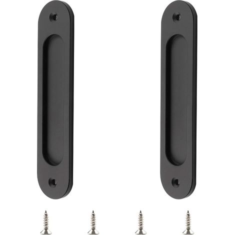 Lot de 2 poignées ovales encastrées pour porte coulissante - Noir mat - En acier inoxydable - Pour porte de grange coulissante (1/5)