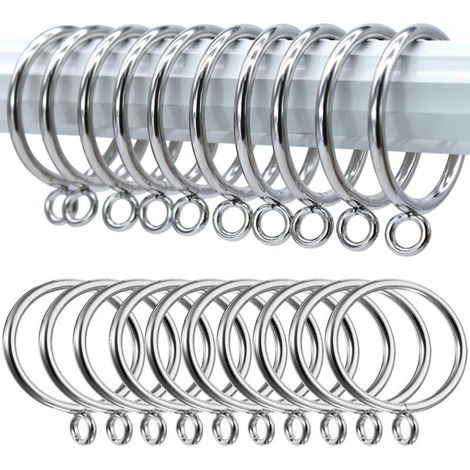Pack de 20 anneaux de rideau en métal argenté de 38 mm, anneaux de tringle à rideau, anneaux de suspension pour tringles à rideaux, tringles et rideaux, rideaux de douche (1/4)