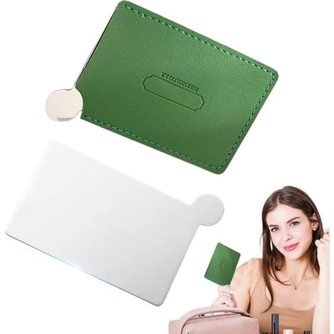 Miroir Compact pour Produits De Toilette en Acier Inoxydable Résistants Aux avec étui en cuir PU petite glace de sac Filles, Dortoir, Adolescentes, École, Bureau, Danse, (1/5)