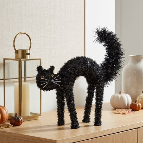 Spooky Sparkling Tinsel Cat Decoration (1/2)