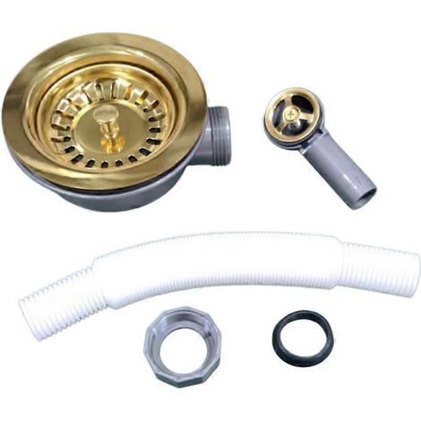 Bonde d'évier en acier inoxydable 304 doré avec trop-plein rond, raccord de remplacement pour évier de cuisine de style européen de 114 mm ( ) (1/3)