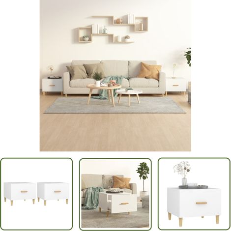 The Living Store Tables basses 2 pcs blanc 50x50x40 cm bois d'ingénierie - Table Basse Blanche - Meuble Salle Séjour - Table D'appoint - Table Côté Canapé - Rangement Tiroir (1/5)