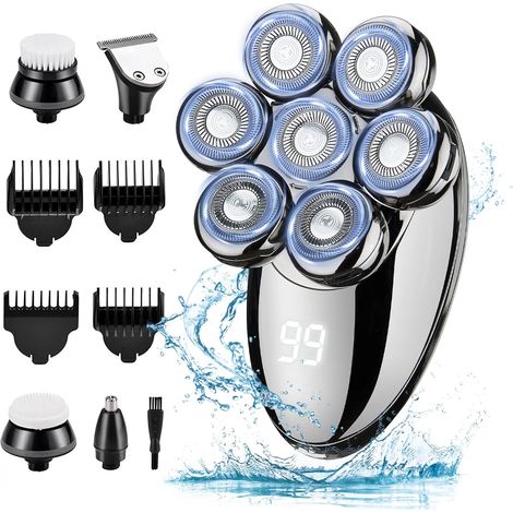 Rasoir électrique homme 5 en 1 – Tête flottante 7D – Étanche – Affichage LED – Autonomie 90 min – Charge rapide USB Type-C (1/5)