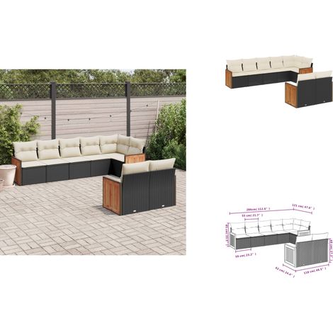 8-tlg. Garten-Sofagarnitur mit Kissen Schwarz Poly Rattan - Gartensorte - Gartenmöbelset - PE-Rattan Möbel - Outdoor Lounge Set - Balkonmöbel (1/3)