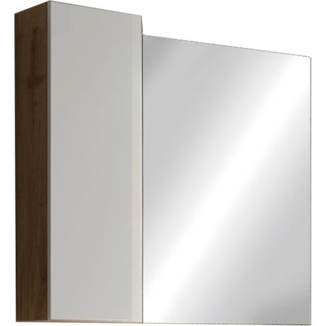 Miroir design avec rangement, 78x75 cm, collection BURA, coloris blanc brillant et chêne clair