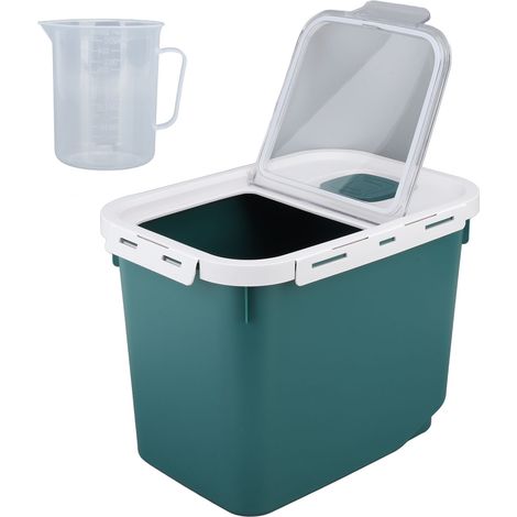 Conteneur de stockage de riz de 22lb, boîte transparente à rabat, boîte à farine, hermétique, étanche à l'humidité, seau de grande capacité vert (1/5)