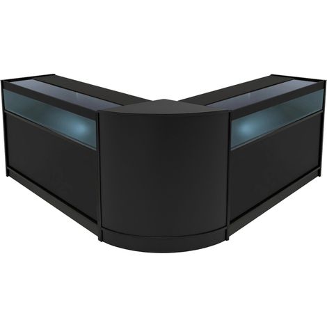 Set Banconi Iris LED Nero B1200 CM60 con Ante Scorrevoli e Serratura 3 Mobili per Negozio con Vetrina in Vetro, Mensole Interne, Angolo Chiuso e Illuminazione Bianca (1/5)