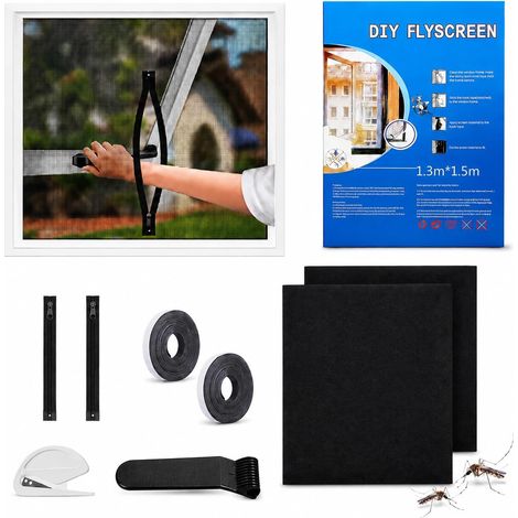 Moustiquaire Fenetre 130x150cm 2 Pièces avec Ouverture Zippée Filet Anti-Insectes Noir Adhésif Sans Percage, Découpable avec Bande pour Fenêtre Maison (1/5)
