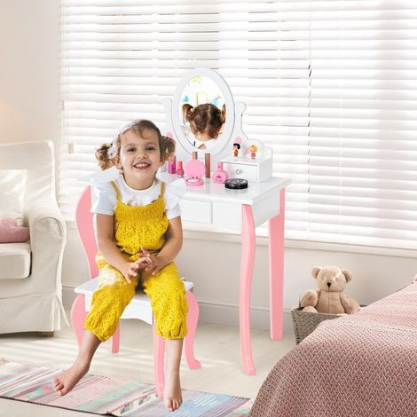 Kinder schminktisch mit hocker prinzessin frisiertisch mit 3 schublade spiegel wei