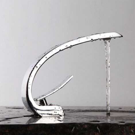 Robinet Lavabo Mitigeur Vasque Cascade à Monotrou Robinetterie à Monocommande de Col Mélangeur Lave-mains pr Salle de Bain et Baignoire en Laiton Chromé Mousseur Démontable Cartouche Céramique (1/5)