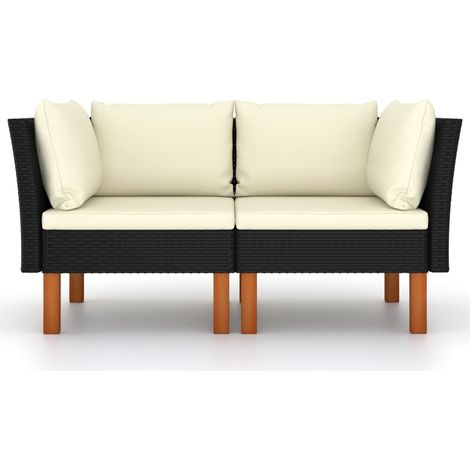 Canapés d'angle 2pcs Divan de jardin Résine tressée et bois d'eucalyptus massif (1/5)