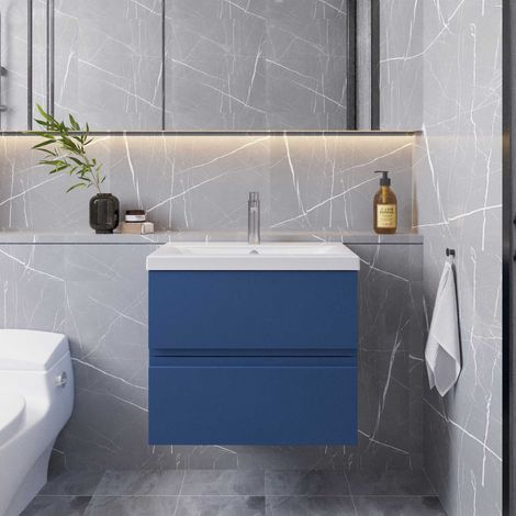 Hudson Reed Urban Satin Blue 600mm Wall Hung 2 Drawer Vanity Unit and Curved Ceramic Basin - URB304G (1/5)