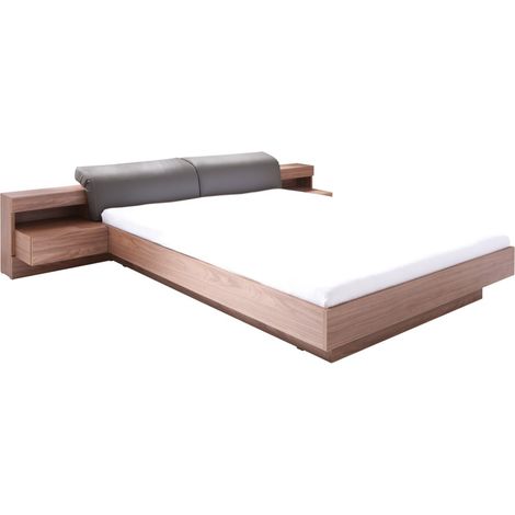 Bett 160x200 RENATO in Walnussfarbe mit Lattenrost und integrierten LED-Nachttischen (1/3)