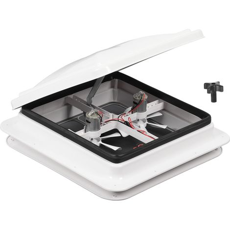 Ventilateur d'évent de toit de camping-car DC12V 13.39x13.39in acier inoxydable double entrée et sortie ventilation d'air plafond avec moustiquaire support de perche pour remorque (1/5)