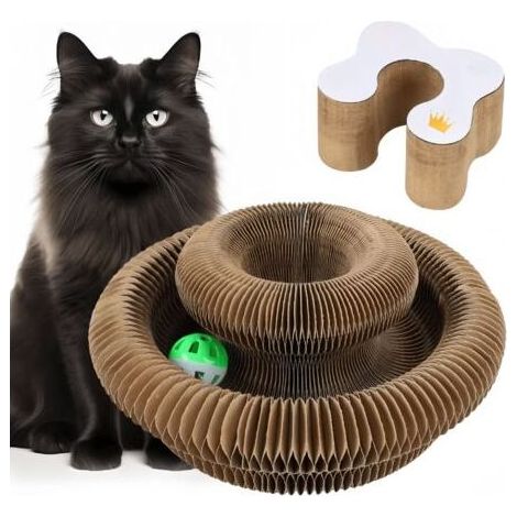 Griffoir pour Chats Carton - Grattoir Multi-Formes Pliant, Jouet Interactif avec Cloche Dérouvable, Stimule l'Instinct de Chasse Félins, Adapté à Tous Les Âges de Chats (1/5)
