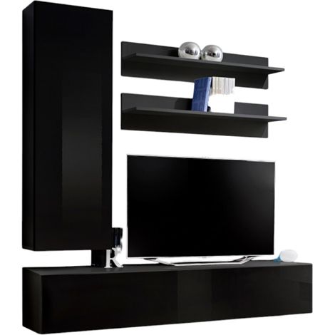 TV-Möbel FLY H1 Design, in glänzendem Schwarz. Modernes und trendiges hängendes Möbelstück für Ihr Wohnzimmer.