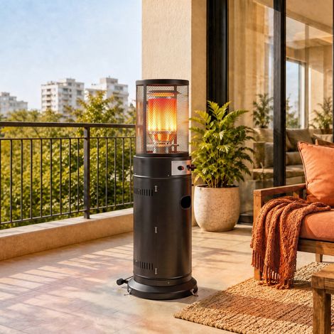 Parasol Chauffant Gaz 11 kW 30 m² Roulettes, Réglage Continu, Grille de Protection, Anti-surchauffe, 52x46x137cm, Noir
