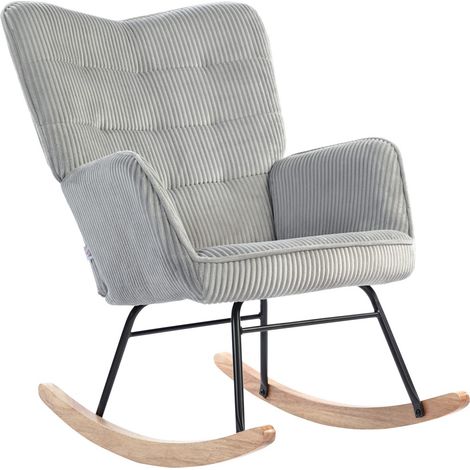 Fauteuil à Bascule Design - Structure Corde Tressée et Bois - Accoudoirs Intégrés - Gris Clair (1/5)