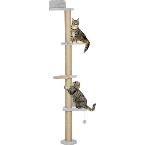 Activité et Gain de Place Arbre à Chat Mural 180 cm Poteau à Griffer en Jute pour Appartement Gris Clair (1/5)