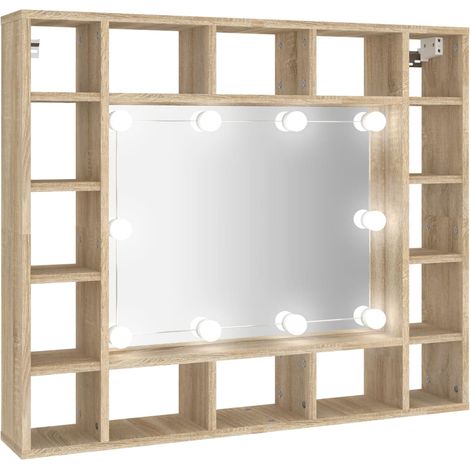 vidaXL Mobile a Specchio con LED Rovere Sonoma 91x15x76,5 cm (1/5)