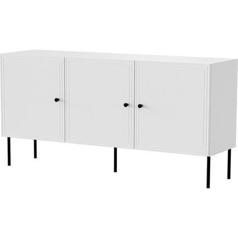 Buffet Vigasio, buffet de salon à trois portes battantes, surélevé, 151 x 40 x 75 cm, blanc (1/4)