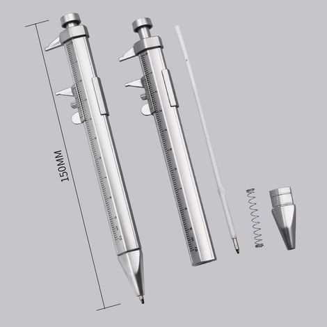 Sollbry Pied à coulisse 2 en 1 0-100mm, stylo à bille, Gadget pour hommes et femmes, cadeaux, ingénieur, menuisier, étudiant charpentier (1/4)