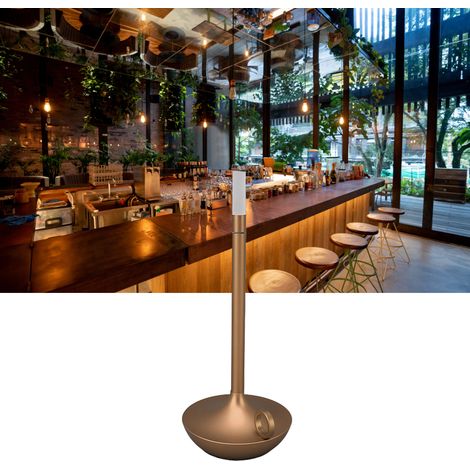 Lampe de bureau LED sans fil, rechargeable, luminosité réglable sur 3 niveaux, lampe de bureau en forme de bougie, lampe d'ambiance pour salle à manger, lampe de chevet LED USB-C, dorée. (1/5)
