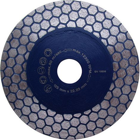Diamwood – Disque diamant 125 mm – Alésage 22,23 mm – Épaisseur 1,6 mm – Nid d'abeille double face pour grès cérame et carrelage (1/3)