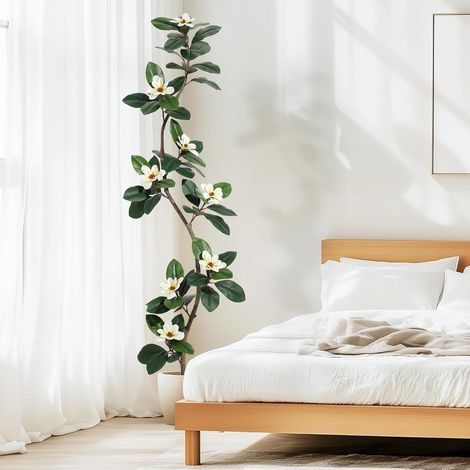 Arbre Ficus Caoutchouc Artificiel 210cm en Pot Blanc, 8 Fleurs de Magnolia, Plante d’intérieur Réaliste, Déco Salon, Bureau, Maison, Idéal Ornement ou Cadeau Femme (1/5)