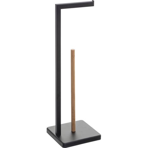 5Five Simply Smart – Dérouleur papier toilette noir métal et bambou – Design moderne avec réserve – Dimensions 20x20x64,5 cm – Installation facile (1/5)