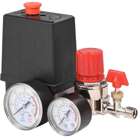 Pressostat Compresseur d'air, Compresseur d'air 12 bar, Pression du Pressostat avec manomètres pour régulateur de soupape de commande de commutateur de réduction de pression rapide (1/5)