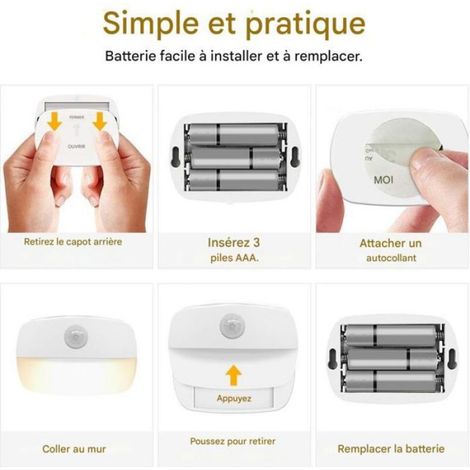 Veilleuses LED - Détecteur de mouvement Capteur de crépuscule - Chambre couloir escalier - Blanc chaud lot de 4 (1/5)