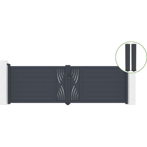 Puerta abatible 4m VELETA Al.120cm aluminio gris + 2 postes 20x20cm Al.166cm (1/5)