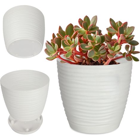 KADAX Blumentopf mit Untersetzer, aus Kunststoff, rund, 15 cm, Weiß