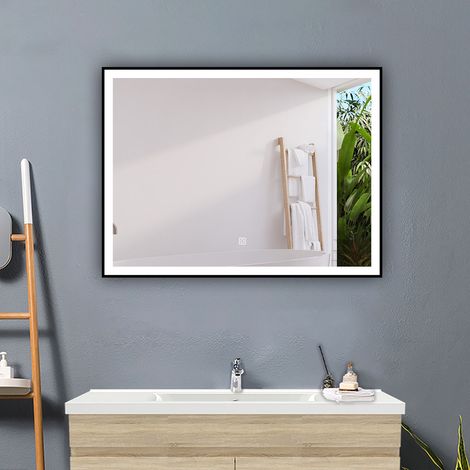 90 x 70cm LED Wandspiegel Badezimmerspiegel Beleuchtung Touch Badspiegel Beschlagfrei Kalt/Warmweiß dimmbar (1/5)