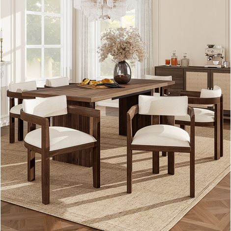 Sillas de comedor de madera y lino, 57,5 x 60,5 x 78,5 cm, nogal, lote de 2 OKMYHOME (1/5)